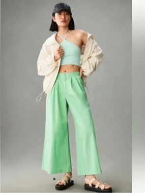 Anthropologie On the Road Cosmo Culotte Cotton Mint Green Extra Wide Leg Pants L